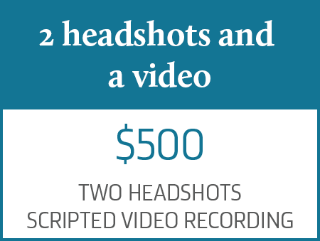 2 headshots and a video, $500, two headshots and a scripted video recording